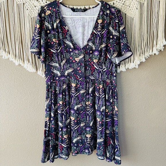 Disturbia MODERN MYSTIC witchy tarot snake Button Up mini Dress EUC - Picture 2 of 9